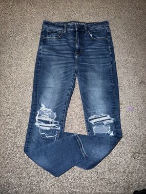 American Eagle Outfitters High Rise Distressed Dark Blue Jeans